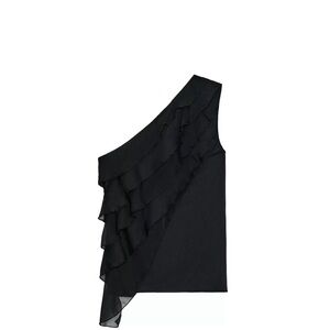 Zara Black One-Shoulder Ruffle Blouse